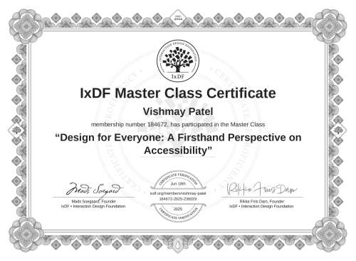 Design for Everyone: A Firsthand Perspective on Accessibility certificate