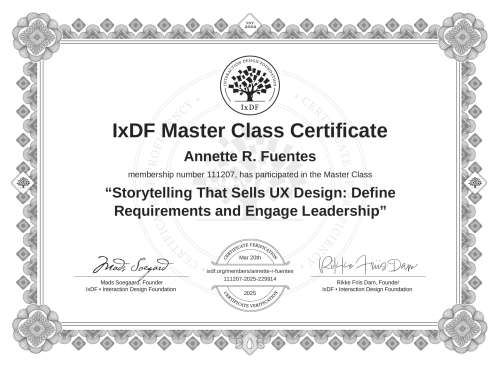 Storytelling That Sells UX Design: Define Requirements and Engage Leadership certificate