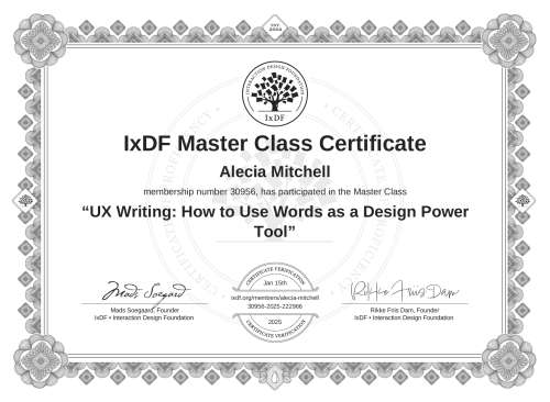 UX Writing: How to Use Words as a Design Power Tool certificate