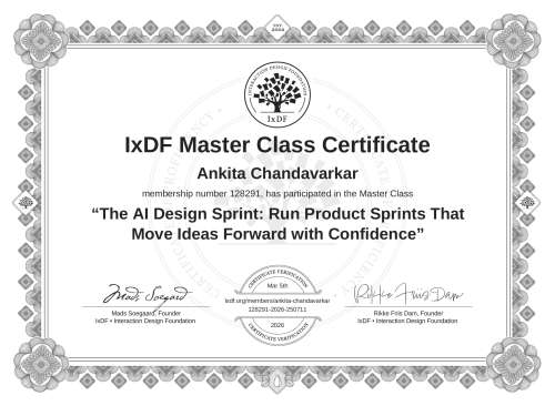 The AI Design Sprint: Run Product Sprints That Move Ideas Forward with Confidence certificate