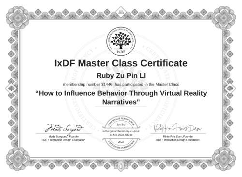 How to Influence Behavior Through Virtual Reality Narratives certificate