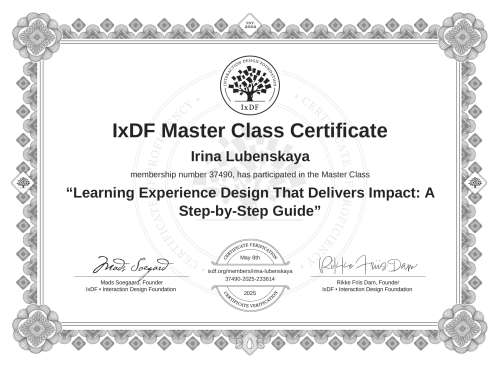 Learning Experience Design That Delivers Impact: A Step-by-Step Guide certificate