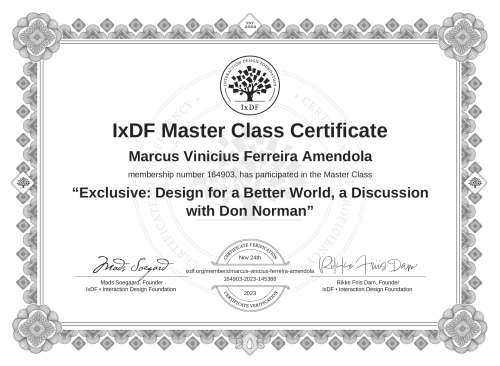 Exclusive: Design for a Better World, a Discussion with Don Norman certificate