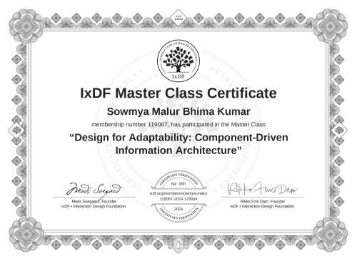 Design for Adaptability: Component-Driven Information Architecture certificate