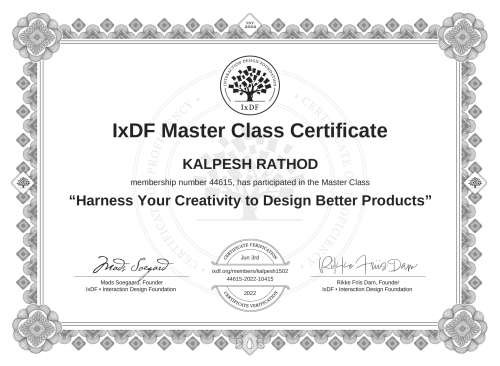 Harness Your Creativity to Design Better Products certificate