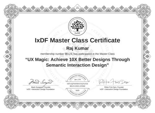 UX Magic: Achieve 10X Better Designs Through Semantic Interaction Design certificate