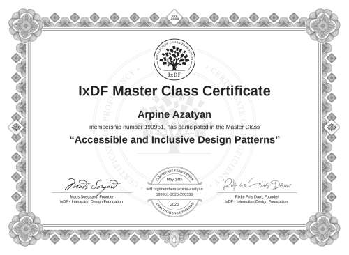 Accessible and Inclusive Design Patterns certificate