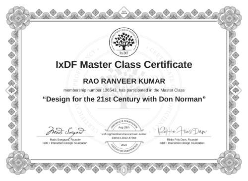 Design for the 21st Century with Don Norman certificate