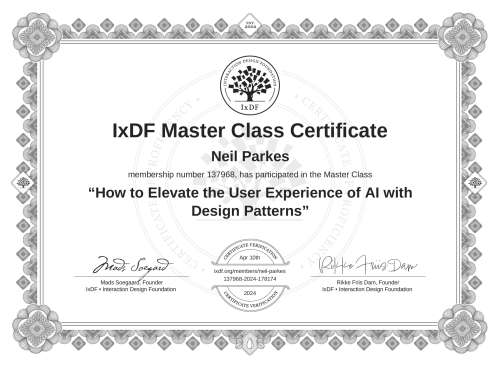 How to Elevate the User Experience of AI with Design Patterns certificate