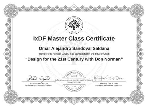 Design for the 21st Century with Don Norman certificate