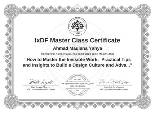 How to Master the Invisible Work:  Practical Tips and Insights to Build a Design Culture and Advance Your Career certificate