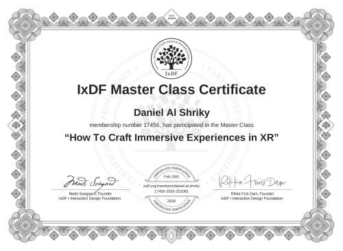 How To Craft Immersive Experiences in XR certificate