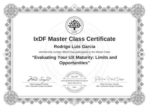 Evaluating Your UX Maturity: Limits and Opportunities certificate