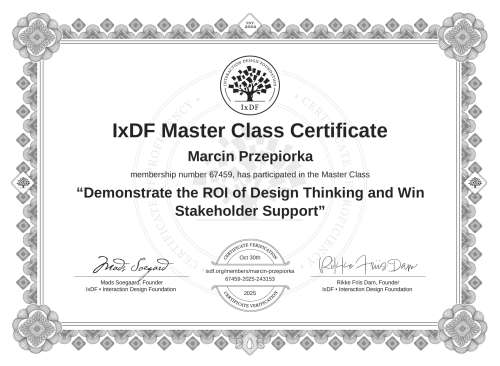 Demonstrate the ROI of Design Thinking and Win Stakeholder Support certificate