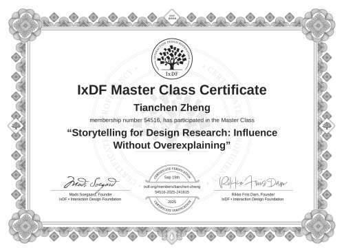 Storytelling for Design Research: Influence Without Overexplaining certificate