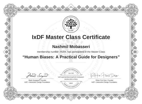 Human Biases: A Practical Guide for Designers certificate
