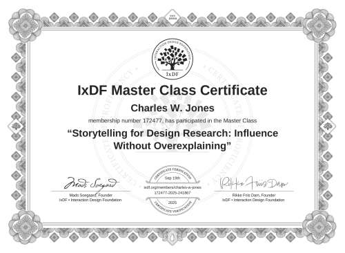 Storytelling for Design Research: Influence Without Overexplaining certificate