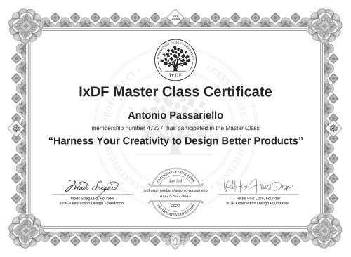 Harness Your Creativity to Design Better Products certificate
