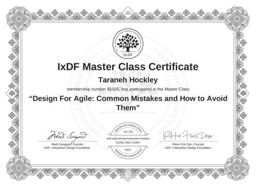 Design For Agile: Common Mistakes and How to Avoid Them certificate
