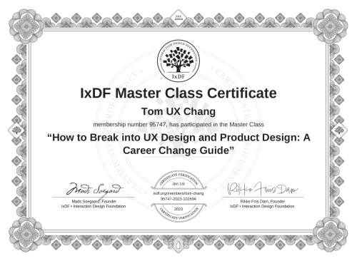 How to Break into UX Design and Product Design: A Career Change Guide certificate