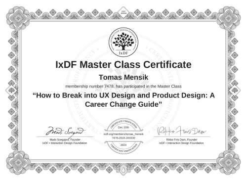 How to Break into UX Design and Product Design: A Career Change Guide certificate