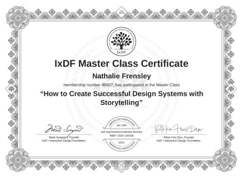 How to Create Successful Design Systems with Storytelling certificate