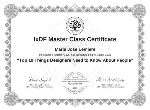 Top 10 Things Designers Need to Know About People certificate