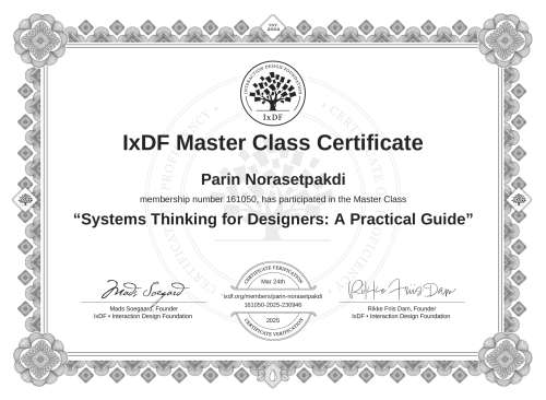 Systems Thinking for Designers: A Practical Guide certificate