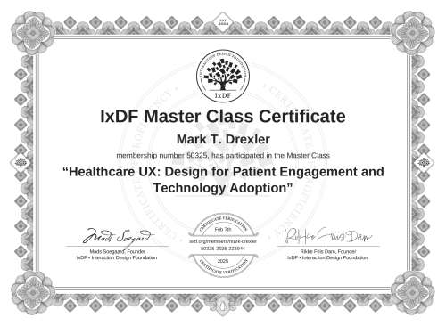 Healthcare UX: Design for Patient Engagement and Technology Adoption certificate