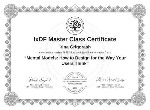 Mental Models: How to Design for the Way Your Users Think certificate