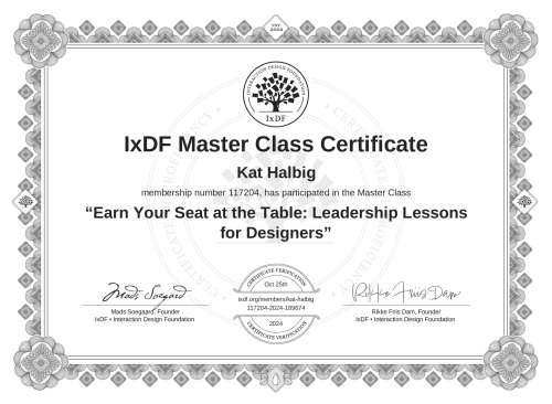 Earn Your Seat at the Table: Leadership Lessons for Designers certificate