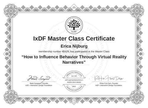 How to Influence Behavior Through Virtual Reality Narratives certificate