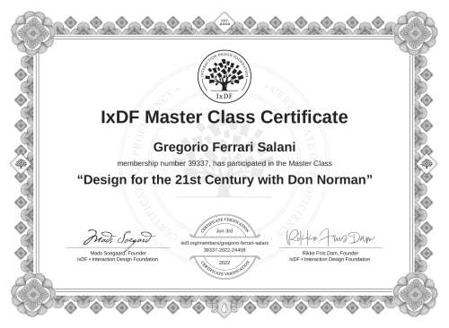 Design for the 21st Century with Don Norman certificate