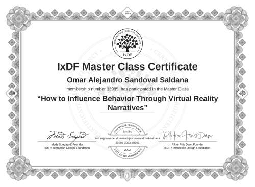 How to Influence Behavior Through Virtual Reality Narratives certificate