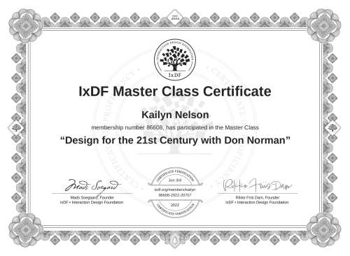Design for the 21st Century with Don Norman certificate