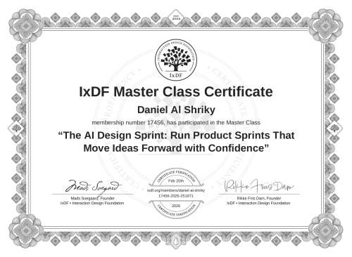 The AI Design Sprint: Run Product Sprints That Move Ideas Forward with Confidence certificate