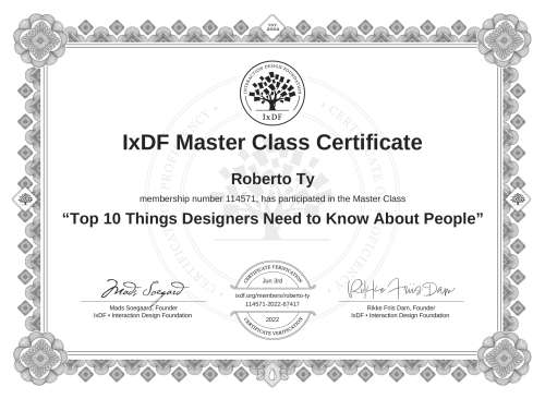 Top 10 Things Designers Need to Know About People certificate