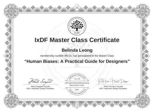 Human Biases: A Practical Guide for Designers certificate