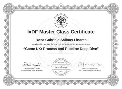 Game UX: Process and Pipeline Deep Dive certificate