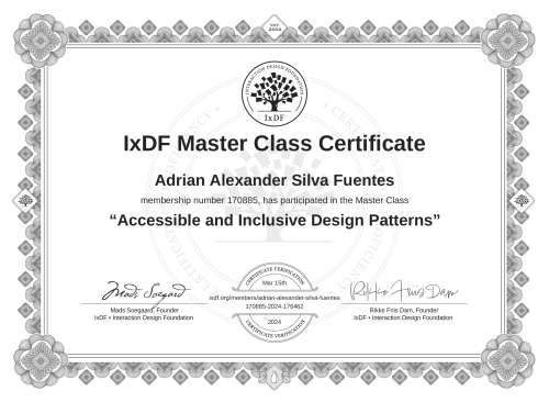 Accessible and Inclusive Design Patterns certificate