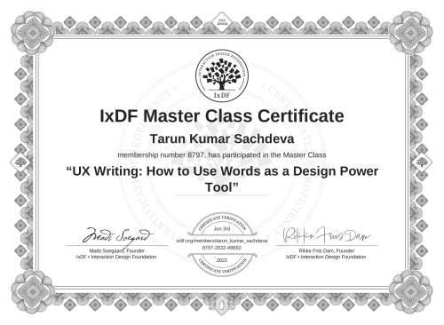UX Writing: How to Use Words as a Design Power Tool certificate