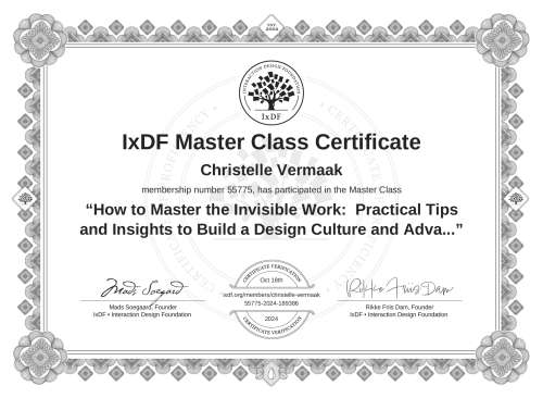 How to Master the Invisible Work:  Practical Tips and Insights to Build a Design Culture and Advance Your Career certificate