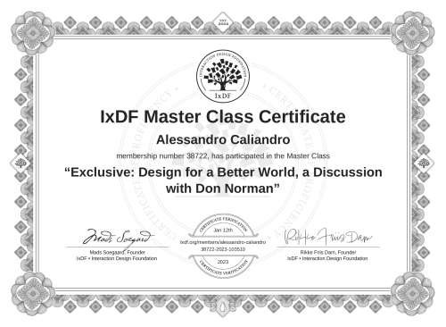 Exclusive: Design for a Better World, a Discussion with Don Norman certificate