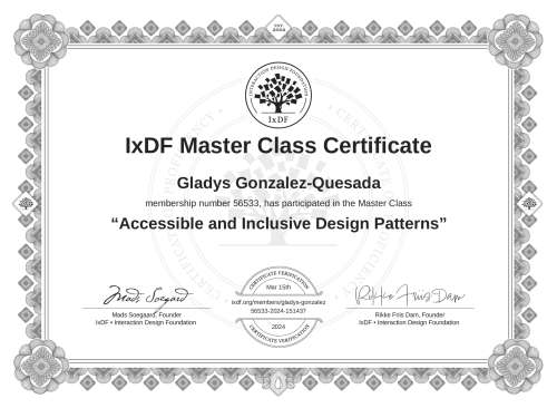 Accessible and Inclusive Design Patterns certificate