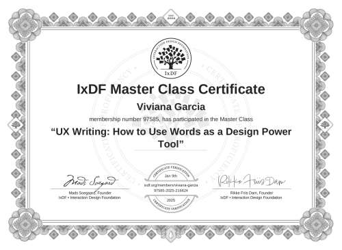 UX Writing: How to Use Words as a Design Power Tool certificate
