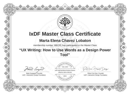 UX Writing: How to Use Words as a Design Power Tool certificate