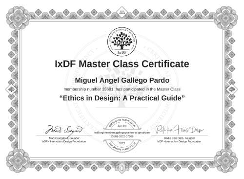 Ethics in Design: A Practical Guide certificate