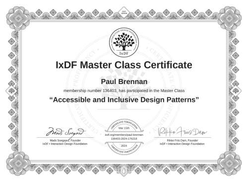 Accessible and Inclusive Design Patterns certificate