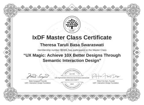 UX Magic: Achieve 10X Better Designs Through Semantic Interaction Design certificate