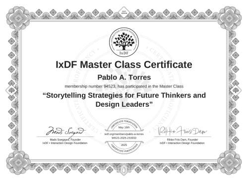 Storytelling Strategies for Future Thinkers and Design Leaders certificate